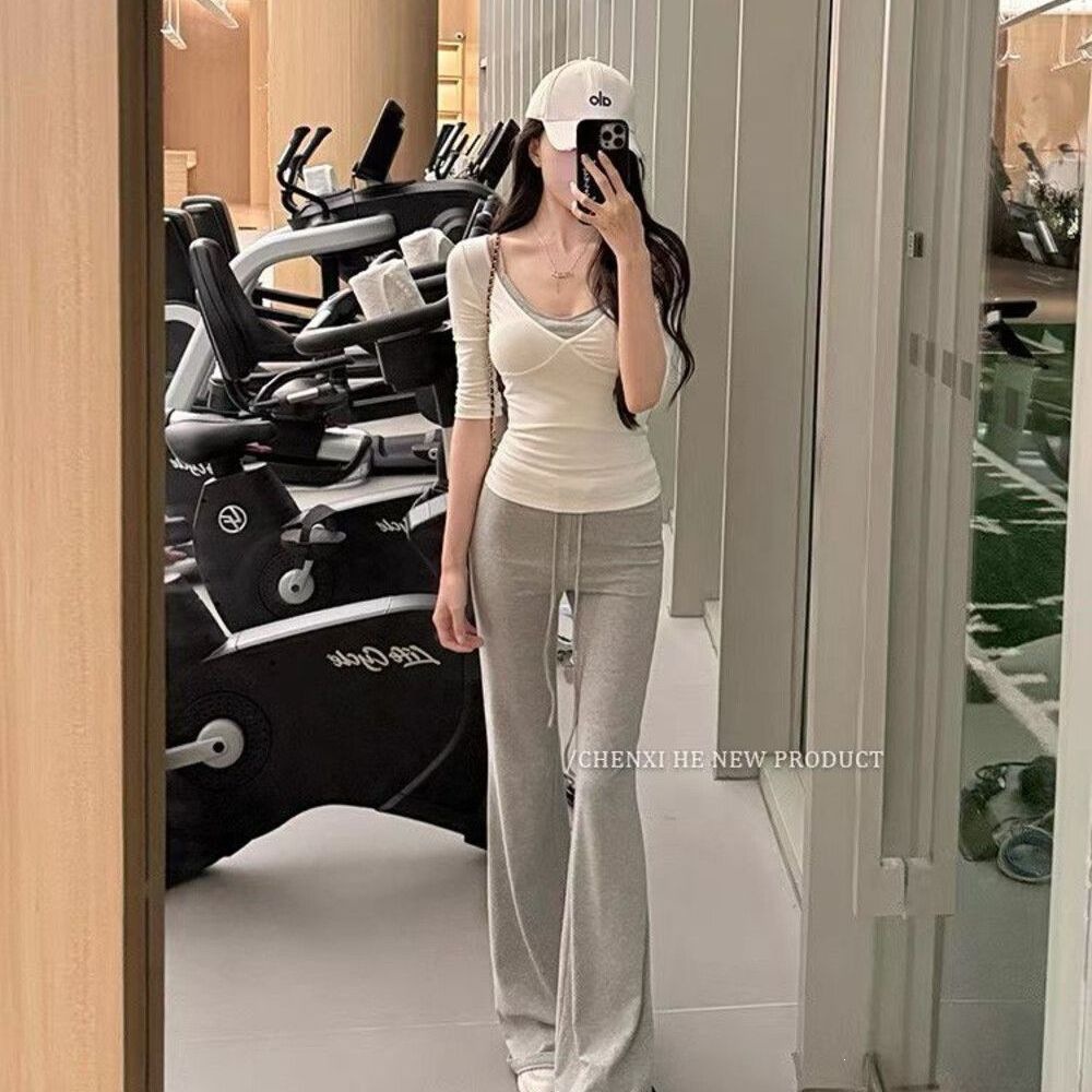 Lazy Casual Sports Camisole with Chest Pads + V-Neck Sun Protection Top + Versatile Casual Pants Set Wholesale