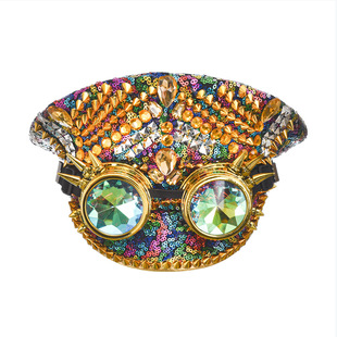 Big Cap Sequins Top Hat Big Rim Hat Men's and Women's Spring and Summer Performance Jazz Hat Stage Diamond Hat with Glasses
