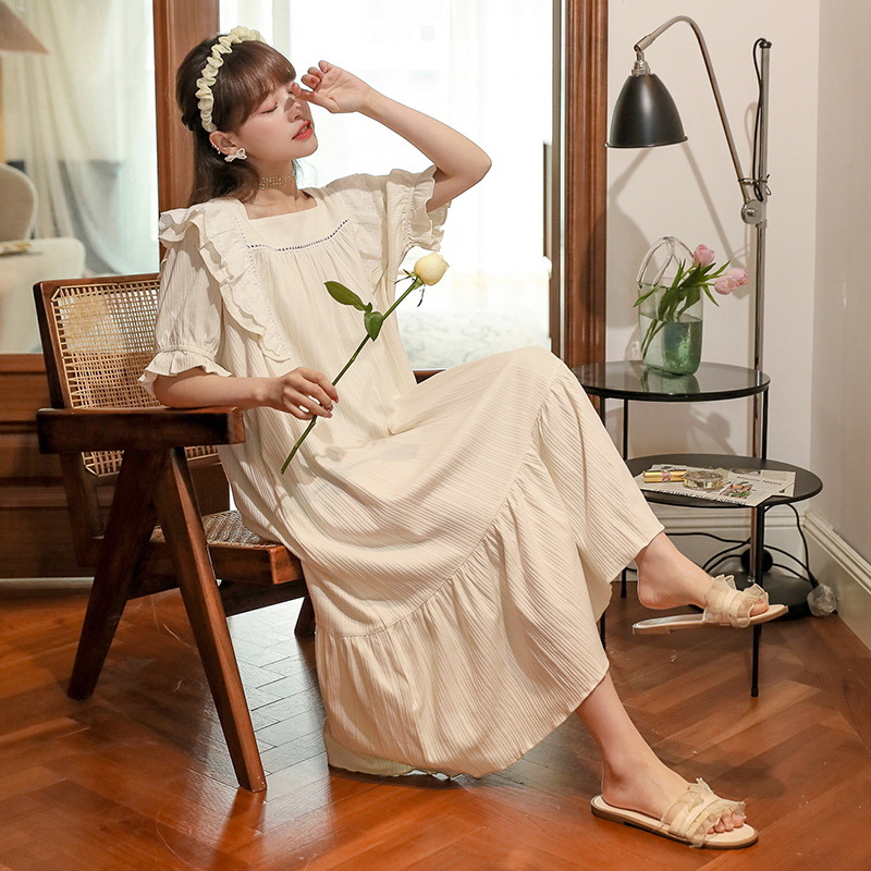 Camisón mujer de verano de manga corta de punto de algodón corte estilo 2022 nuevo pijamas delgados ropa casera al por mayor