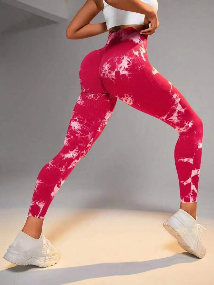 100 colores precio al por mayor tie-dye pantalones de yoga sin costuras cintura alta melocotón cadera pantalones deportivos para correr leggings
