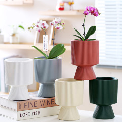 One-piece dropshipping cross-border Amazon TEMU ceramic pot with tray, European simple style green plant large butterfly orchid pot