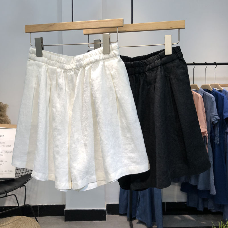 Brand Clearance Sale: Designer Label Cut Label Women's Artistic Thin Linen 5-Point Shorts, Casual Loose Cotton-Linen Wide-Leg Shorts Skirt