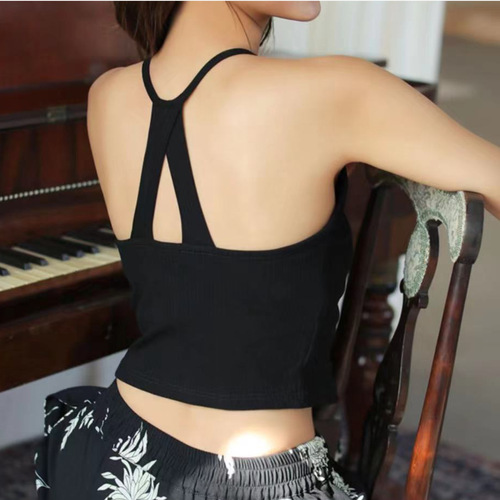 Women's small camisole with padded cups, one-piece inner wear, INS beautiful back, short navel-baring bottoming outer top