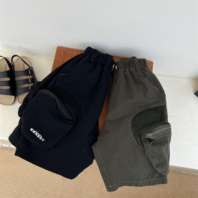 2024 Drenge Sommer Amerikanske Arbejdsshorts med Store Lommer til Børns Fritid Løse Vandvaskede Bomuldsbukser Over Knæ 5/4_voghion.com