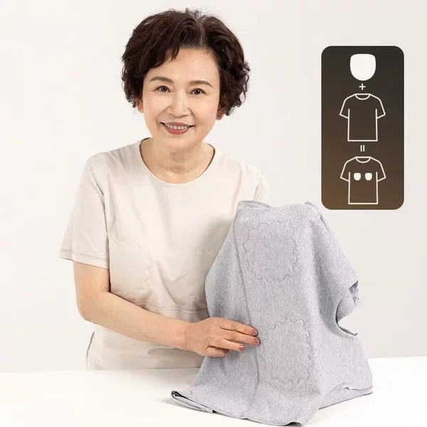 No Embarrassment. Short-Sleeved T-Shirt for Middle-Aged and Elderly Women with Chest Pads, Pure Cotton Loose-Fitting Home Top for Mothers and Seniors