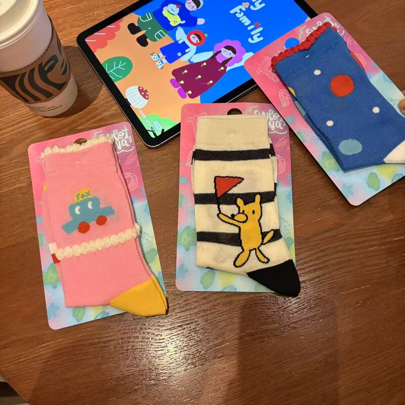 Korean cartoon cute sky car animation Japanese women's mesh thin women's socks