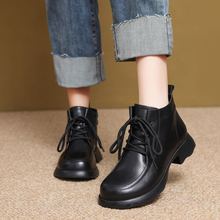 复古马丁靴女2025冬季新款粗跟系带短靴低筒皮靴妈妈鞋加厚保暖
