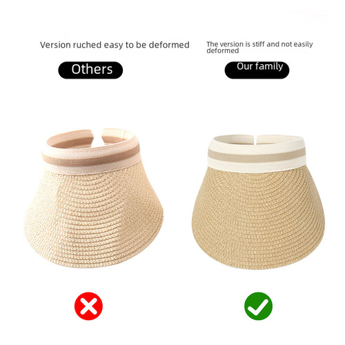 Summer New Korean Style Sun Hat with Wide Brim, Grass Hat, Parent-Child Open-Top Hat, Outdoor Beach Sun Hat