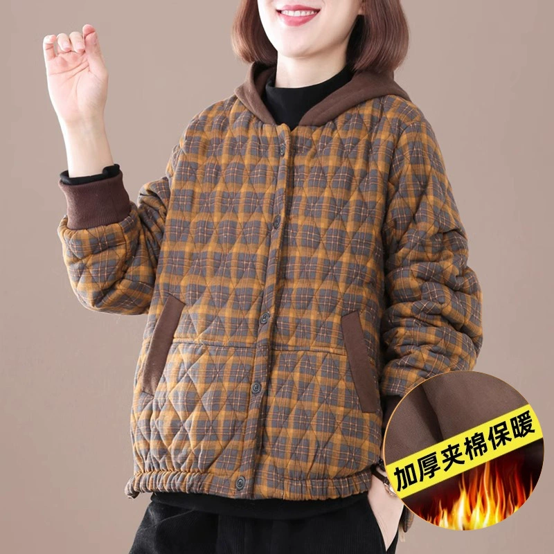 Осенне-зимняя куртка для мамы, короткая, большого размера, для женщин среднего и пожилого возраста, на хлопковой подкладке, утолщенная, теплая куртка на хлопковой подкладке большого размера