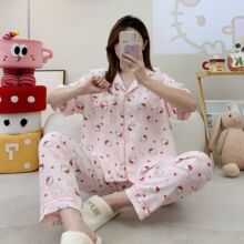 跨境工厂云朵棉睡衣女春秋季短袖长裤甜美家居服可爱卡通套装新款
