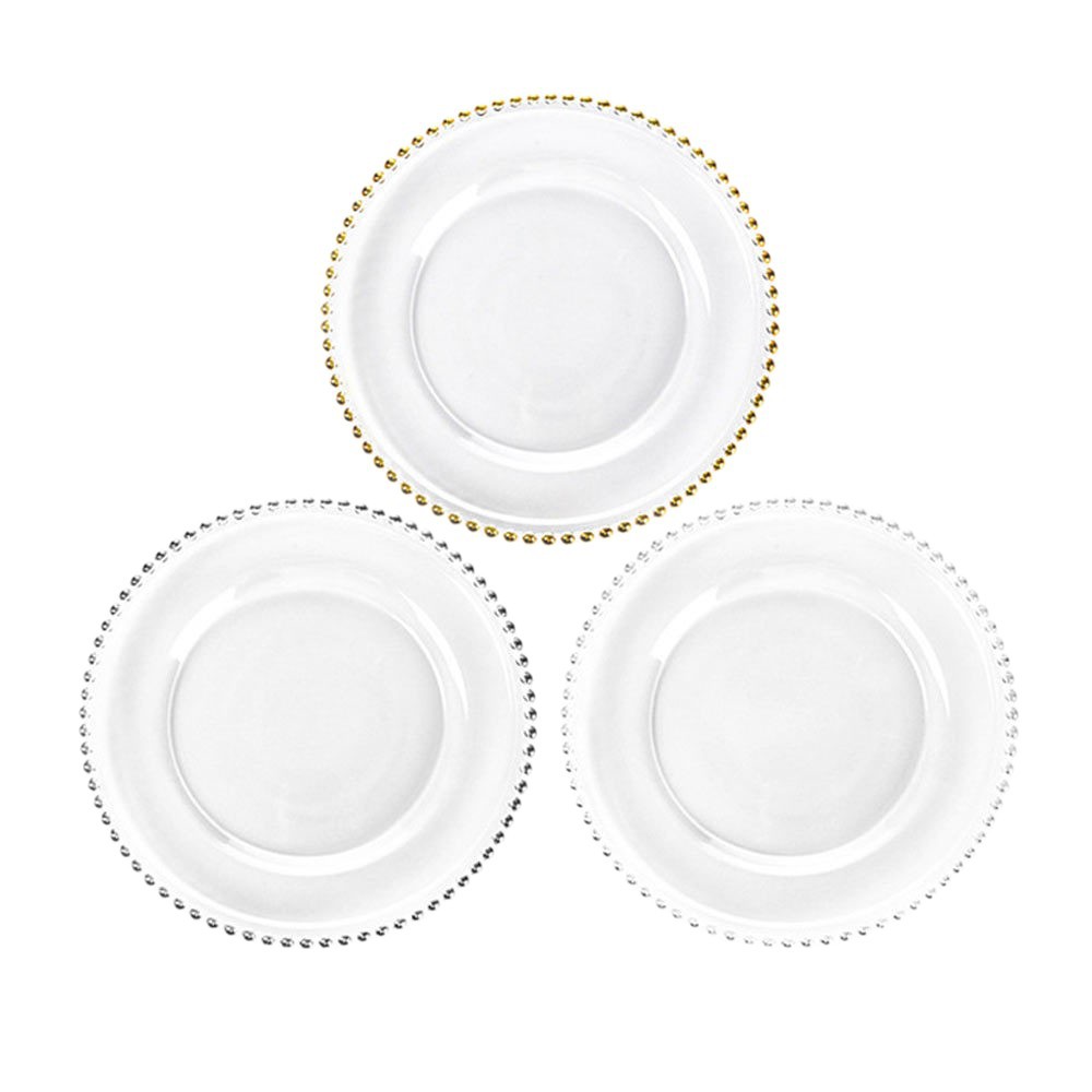 Nórdico creativo placa de cuentas de oro de vidrio transparente estilo europeo plato de merienda hogar plato de ensalada de frutas plato de postre placa de perlas