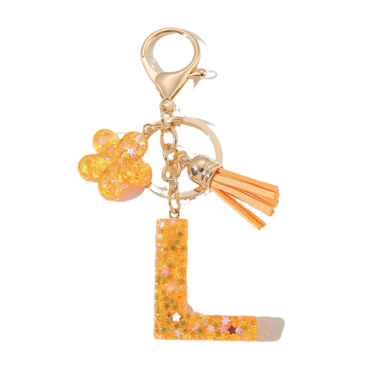 Transfronterizo 26 letras de resina de tazas Stanley cadena de llaveras letras naranjas cadena adorable joyas colgantes