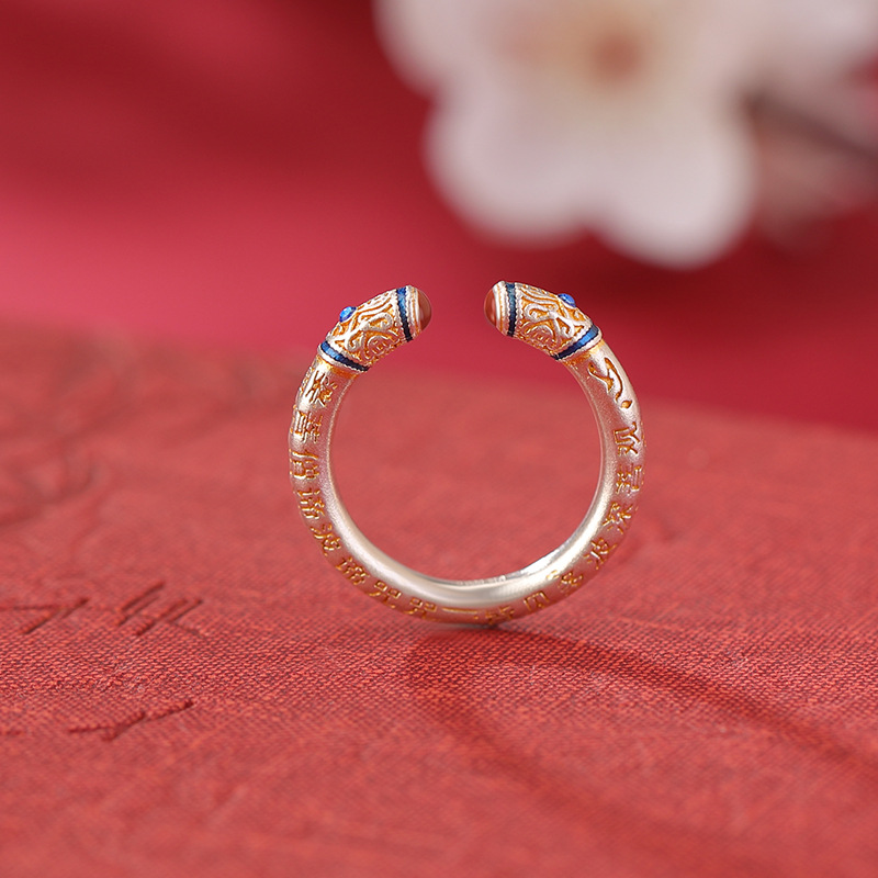 한 사슴 실버 S999.9 발 실버 국가 조수 수제 골드 공예 레트로 코인 하트 수트라 링 국가 스타일 기질 링