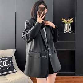 皮衣外套女新款春季中长款西服皮衣宽松大码女装上衣外套梭织新品