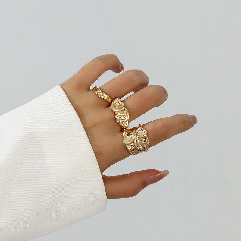 Estilo explosivo transfronterizo europeo y americano, gota de agua brillante, abrazo, anillo abierto, pliegues de metal líquido, anillo cruzado irregular image 15
