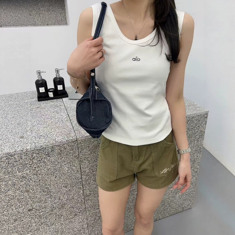 Cross-Border Alo Qeaios Summer New High-Elastic Ribbed Tank Top Casual Sports Yoga Versatile Camisole Top for Women
