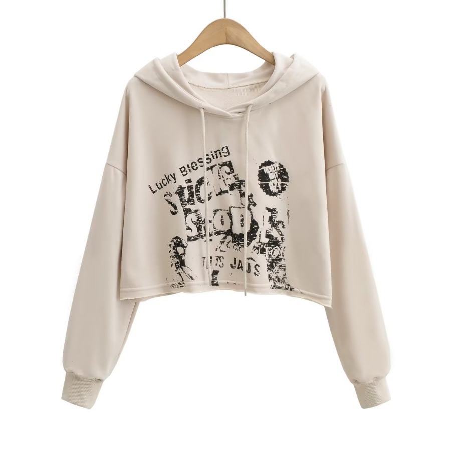 Hooded Drawstring Short Loose long sleeve letter Printed Sweatshirt NSXDX137396