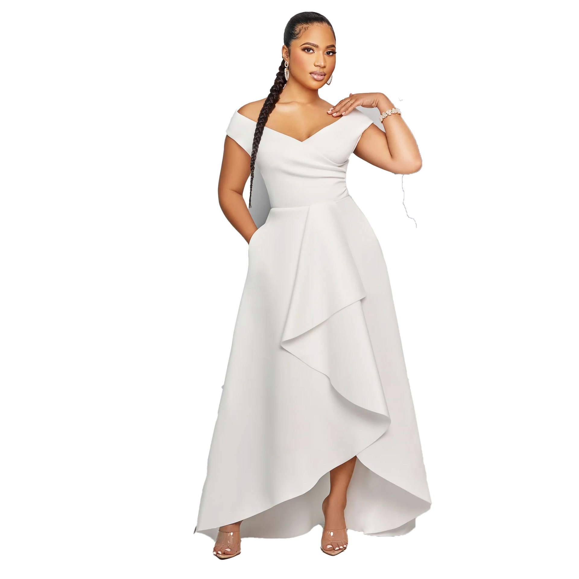 Women's Sexy Slim Fit One Shoulder Sleeveless Large Skirt Dress Solid Color_ecoleips.com