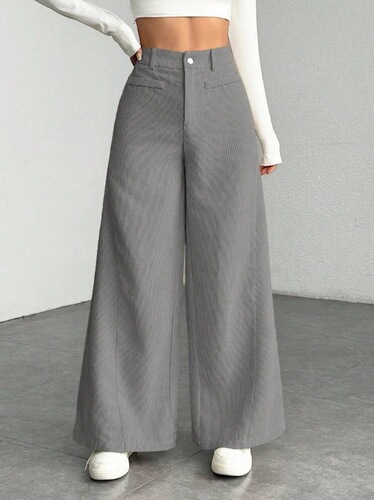 European and American flannel casual women's high-waisted loose and flowing thin-leg pants in solid color