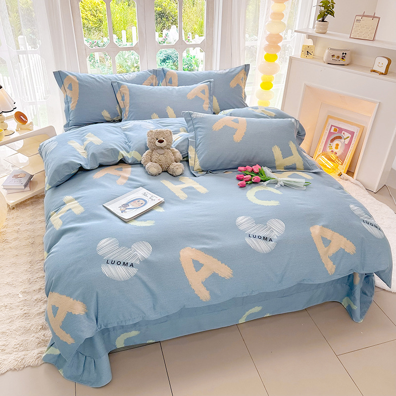 New Cotton Thickened Sanding Cotton Four-piece Set Thickened Warm Autumn and Winter Bed Cover Bed Sheet Quilt Cover Three-piece Set