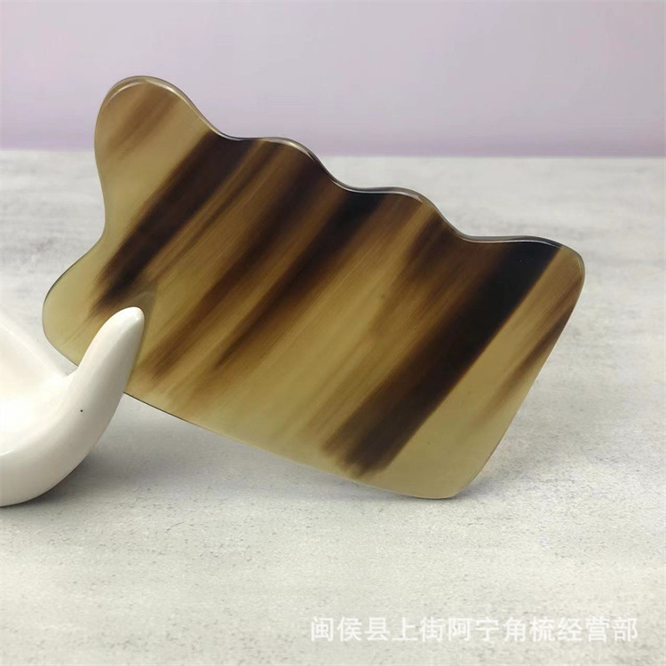 Horn Gua Sha Board Wavy Scraping Massage Tool Black Buffalo Horn 9.5cm Body Meridian Point Care overview