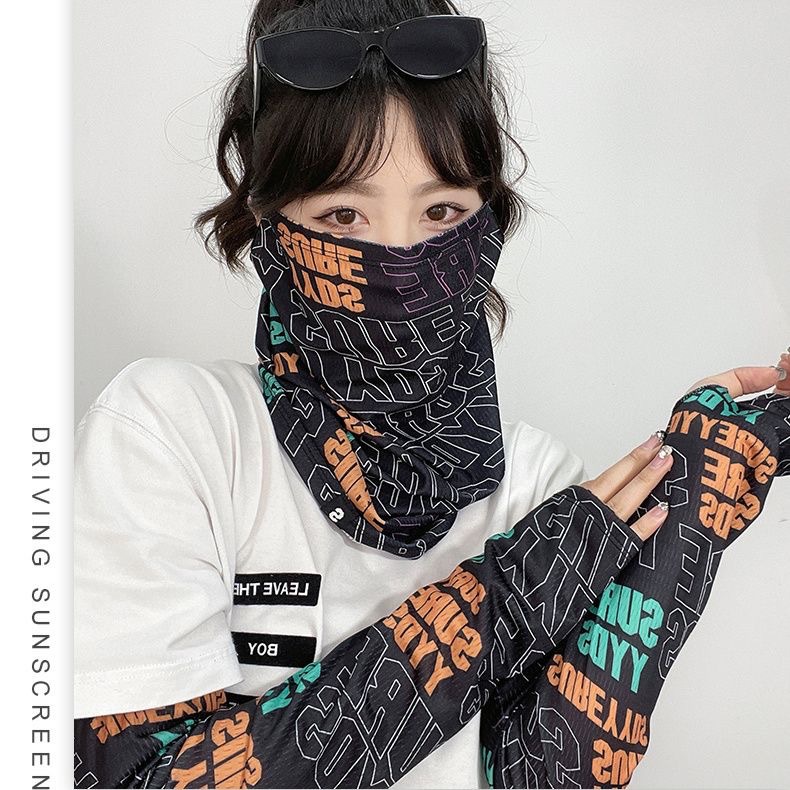 Summer Riding Sun Protective Mask Women's Letter Color-matching Ice Silk Scarf Face-covering Men's High-value Sun Protective Ice Sleeve Face Cover