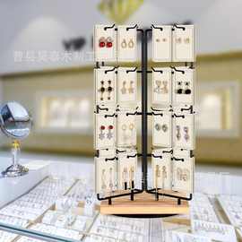美式实木耳钉铁艺架收纳架可旋转首饰展示架耳环卡片置物架展示架