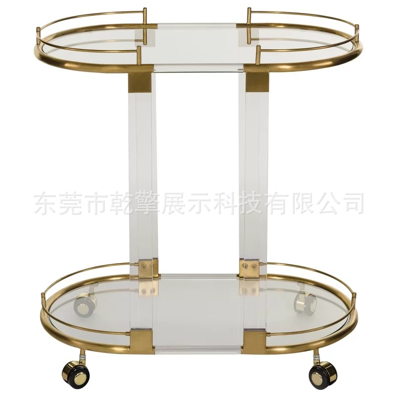 Stainless steel double-layer beverage cart with tempered glass, hotel lobby dessert delivery trolley, multi-functional delivery cart