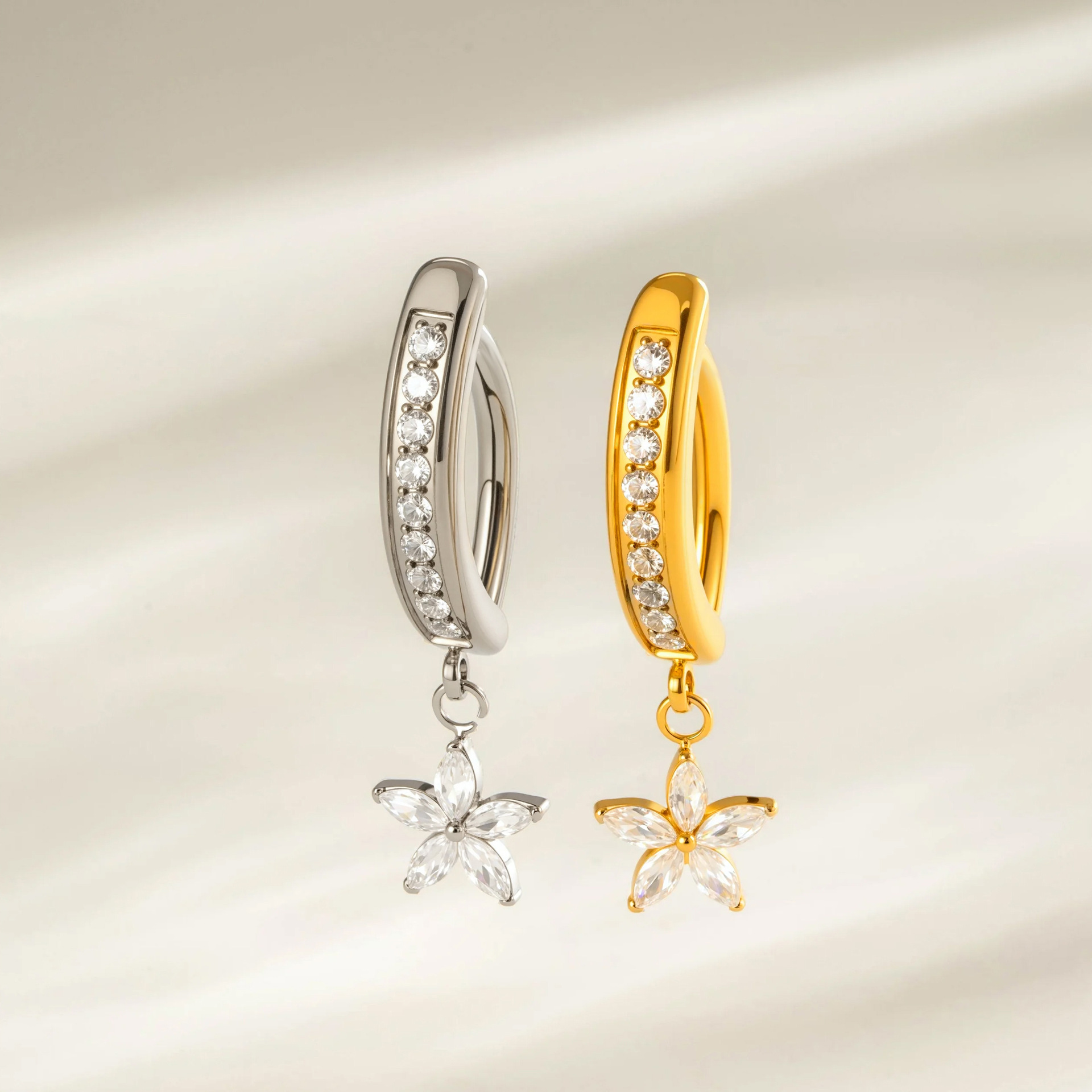 G23/F136 Titanium Alloy Zircon Flower Pendant Ring Navel Stud Fashion Design Sense Belly Piercing Jewelry_voghion.com