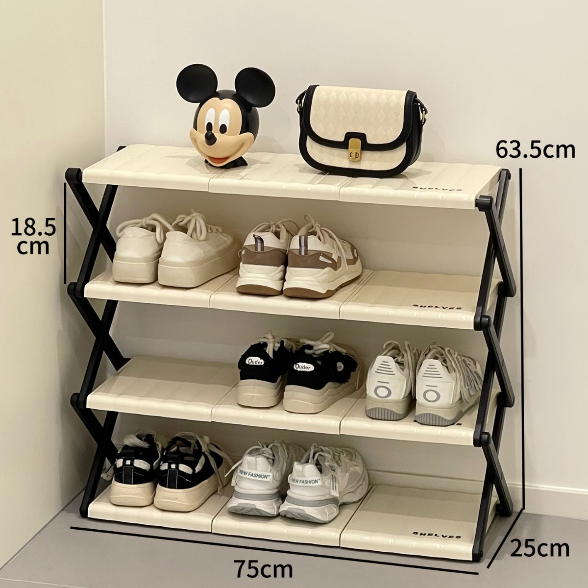 Water corrugated [large four-layer] folding shoe rack