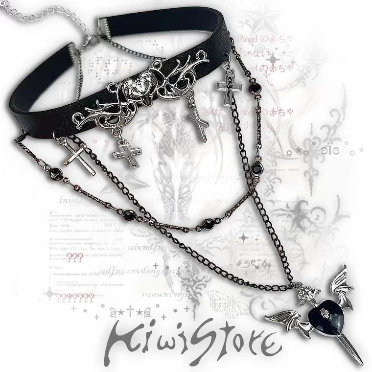 Y2K Black Diamond Devil Layered Necklace Spicy Girl Sweet Cool Subculture Punk Vintage Vibe Dark Trendy Necklace Y2K Black Diamond Devil Layered Necklace Spicy Girl Sweet Cool Subculture Punk Vintage Vibe Dark Trendy Necklace