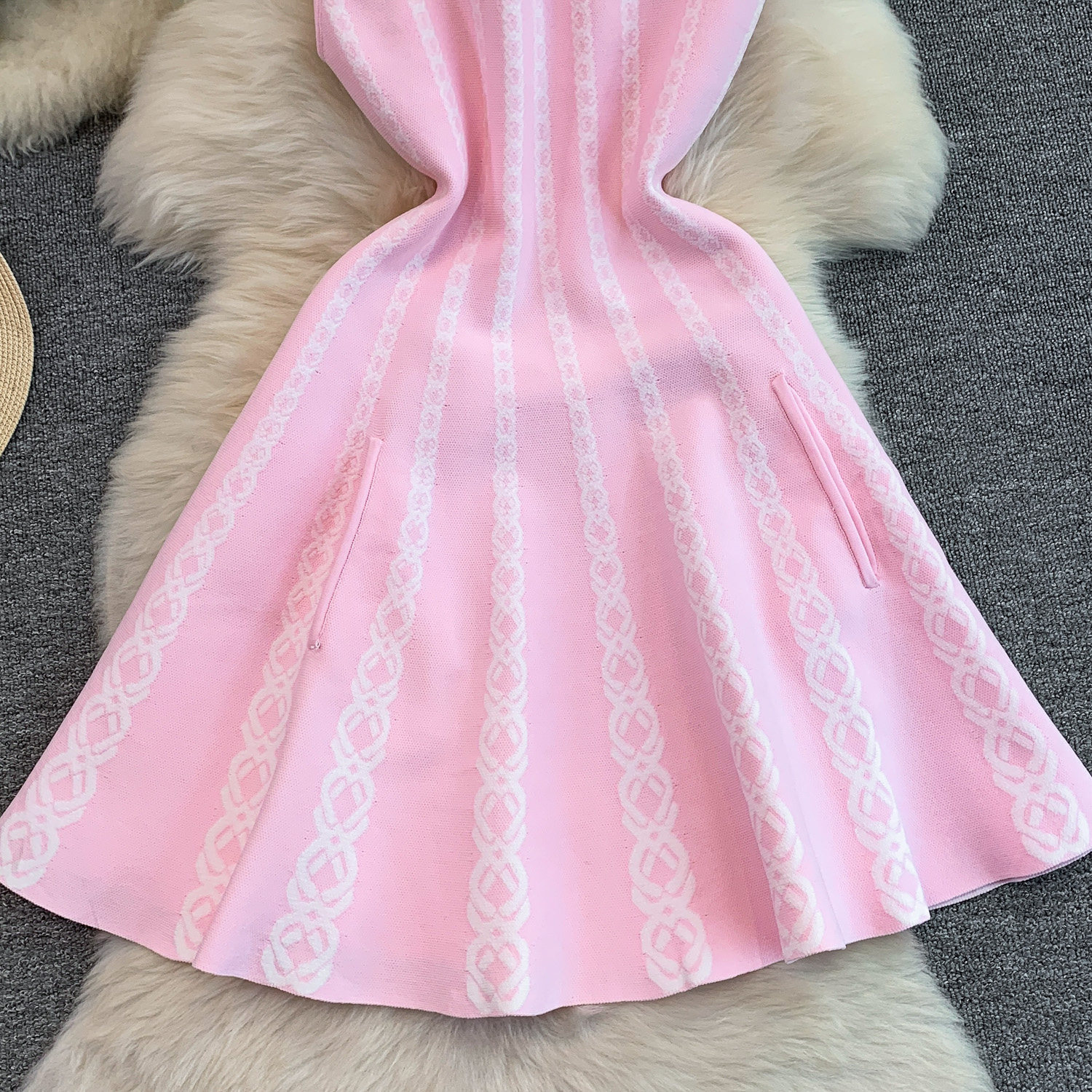 Luxury Petite Embroidered Knit Dress for Women Elegant Slimming A-Line Slip Summer Style Striped Charm_ecoleips.com