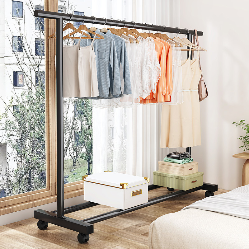 Clothesline floor-standing foldable indoor single rod drying rack bedroom hanger home simple clothes drying rack