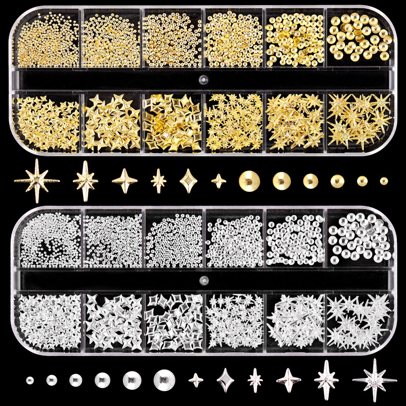 Gold and Silver Manicure Steel Beads Cross Star Manicure Jewelry Star Dot Rivets New Metal Nail Patch