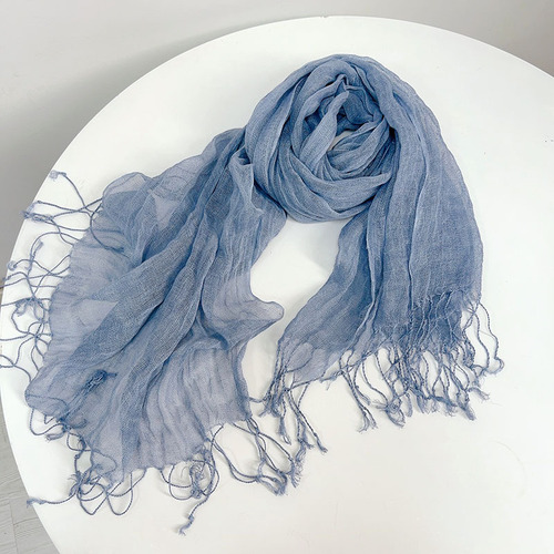 Japanese retro solid color linen scarf Mori female literary versatile spring and summer breathable shawl neck protection shawl silk scarf sun protection