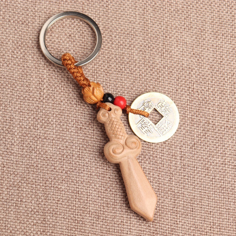 ピーチウッドソード辰砂銅貨キーホルダー木彫り手作りペンダントベビー妊婦ペンダント木製工芸品キーホルダー|undefined