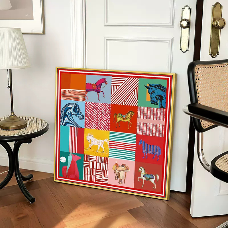 Italian Horse Living Room Decorative Painting Art Accessible Luxury Bedroom Bedside Hanging Painting High-End New Year Red Entrance Mural