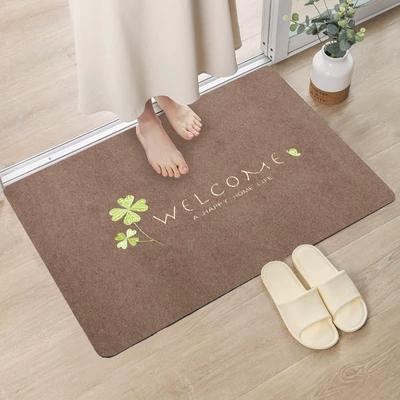 Avtomobil döşəmə paspasları – Water-Absorbent and Quick-Drying Bathroom Door Mats - embroidered-clover-charm-4060cm-upgraded-version-of-diatom-mud