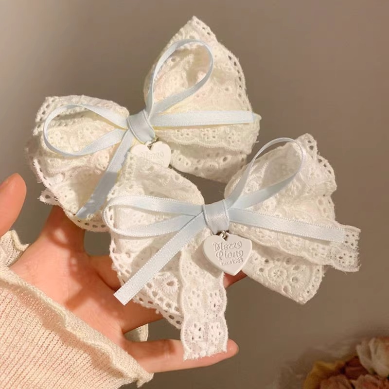 Sweet Super Fairy Lace Bow Love Embroidery Pendant Hairpin Female Lolita Duckbill Clip Hair Accessories Ins Fashion