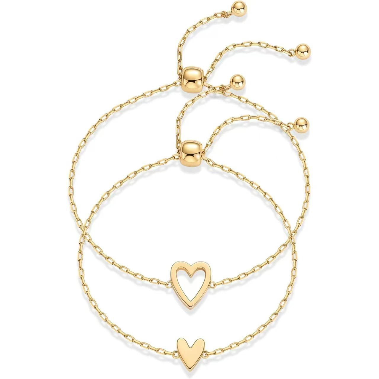 European and American Cross-Border New Heart-Shaped Cut Out Adjustable Bracelet Simple Ins Style Bracelet Set for Besties and Girlfriends