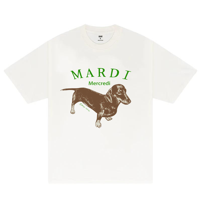 South Korea Mardi Short-sleeved T-shirt Little Daisy Dachshund Dog Printed INS Gold High Silver Same Style Pure Cotton Heavy T-shirt Foreign Trade