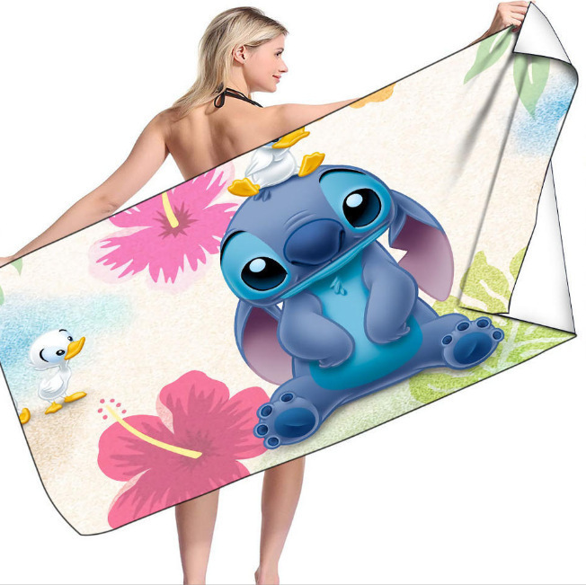 TEMU nueva toalla de playa estampada Stitch de gran tamaño toalla de baño para niños toalla de baño toalla de microfibra
