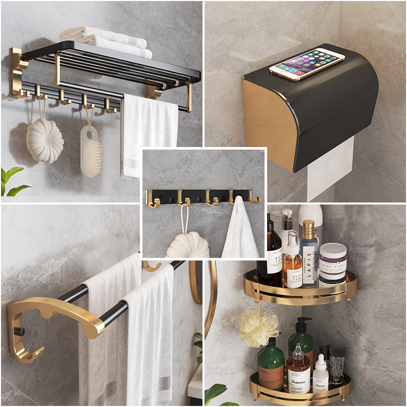 Rack de toallas de baño de aluminio espacio almacenamiento de inodoro sin perforación rack de toallas plegables de hardware de baño colgante conjunto tipo rack