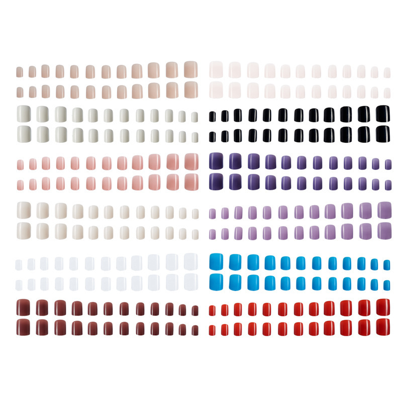 Directo de fábrica 24 rejilla de color sólido brillante desgaste superficial pieza de uñas corto color mezclado falso uñas removible Manicura en stock al por mayor