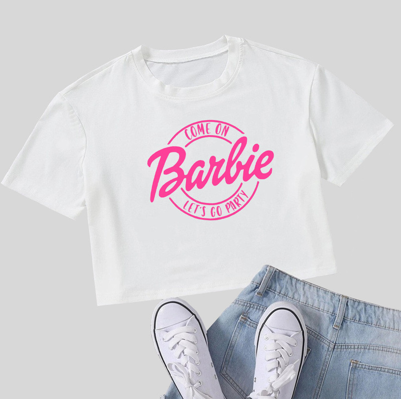 Foreign trade e-commerce AliExpress short top COME ON Barbie tide cute exposed umbilical T-shirt 100% cotton in stock