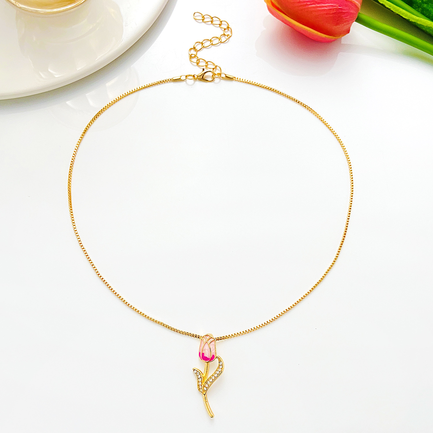 Elegant Simple Style Tulip Alloy Plating Zircon Women's Pendant Necklace display picture 7