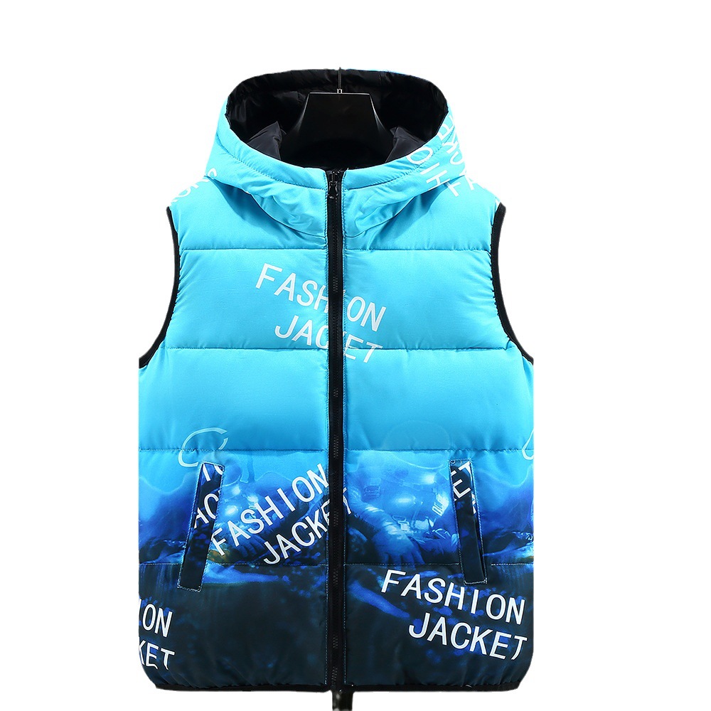 Men's Clothing Silk cotton cotton vest men's autumn and winter new men's reversible vest coat loose hooded vest outer wear for students_voghion.com