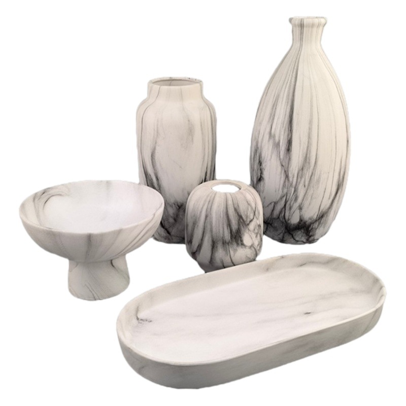 Jarrón de Cerámica con Diseño de Mármol a Rayas Estilo Ins, Impresión por Transferencia de Agua, Arreglos Florales, Manualidades Sencillas, Decoración para Comedor y Sala de Estar, Estilo Ins
