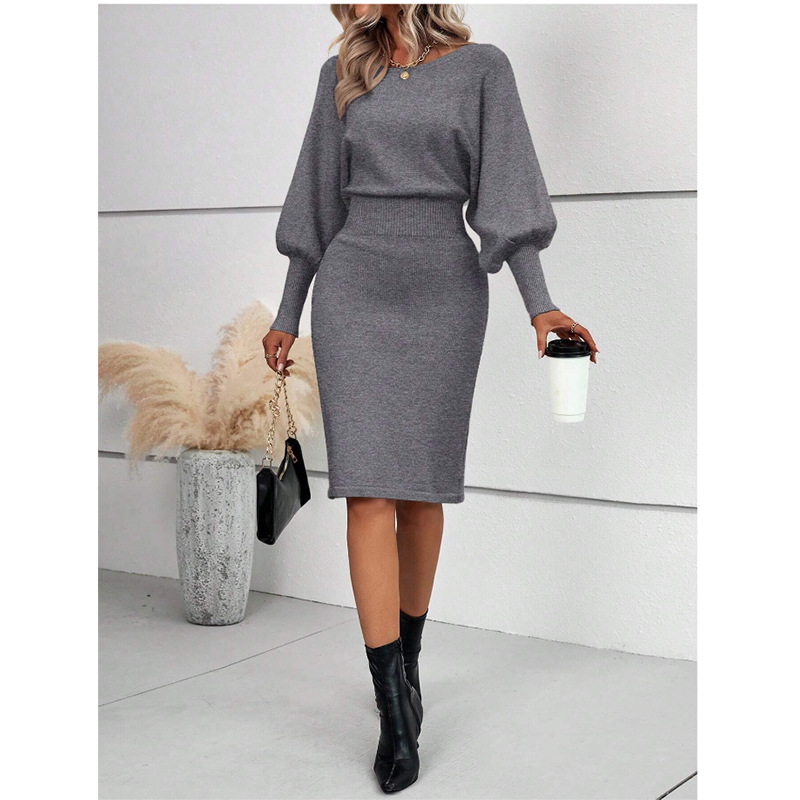 Elegant Knit Bodycon Dress For Women - Slim Fit Long Sleeve Turtleneck Sweater Dress In Solid Colors_ecoleips.com