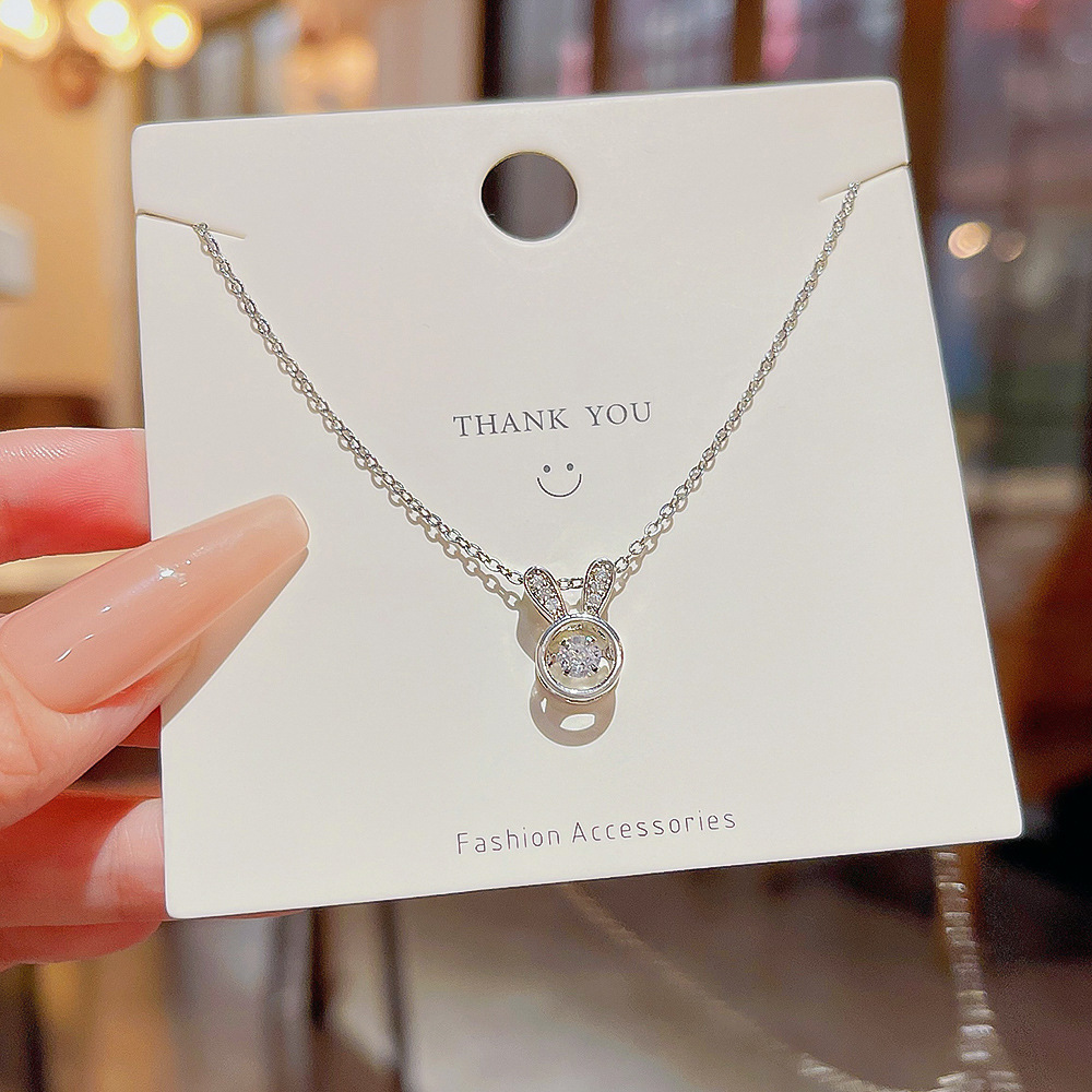 304 Stainless Steel Material Wholesale Jewelry Cute Rabbit Titanium Steel Inlaid Zircon Pendant Necklace